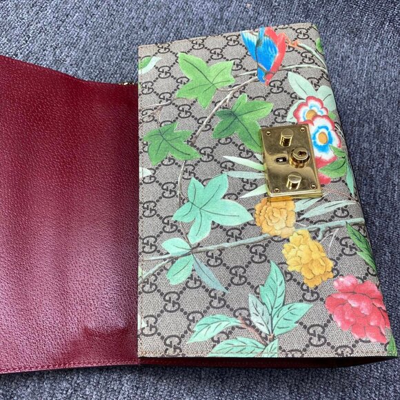 100% Authentic GUCCI Padlock Multicolor Tian Print GG Canvas Shoulder Bag - Picture 13 of 16